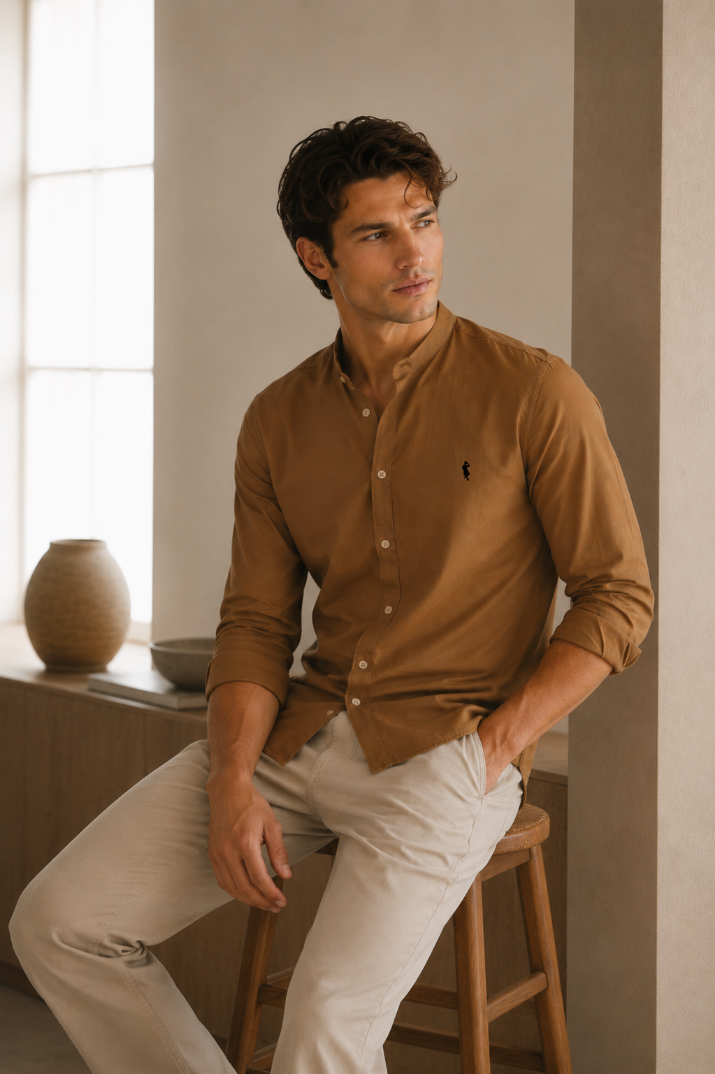Camisa Camel - Manga Largar