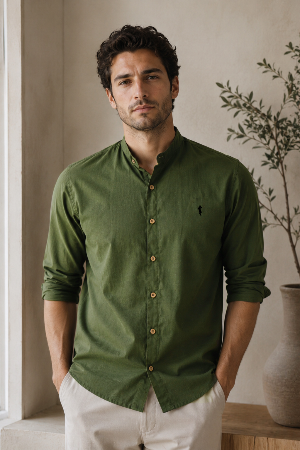 Camisa verde militar - Manga larga