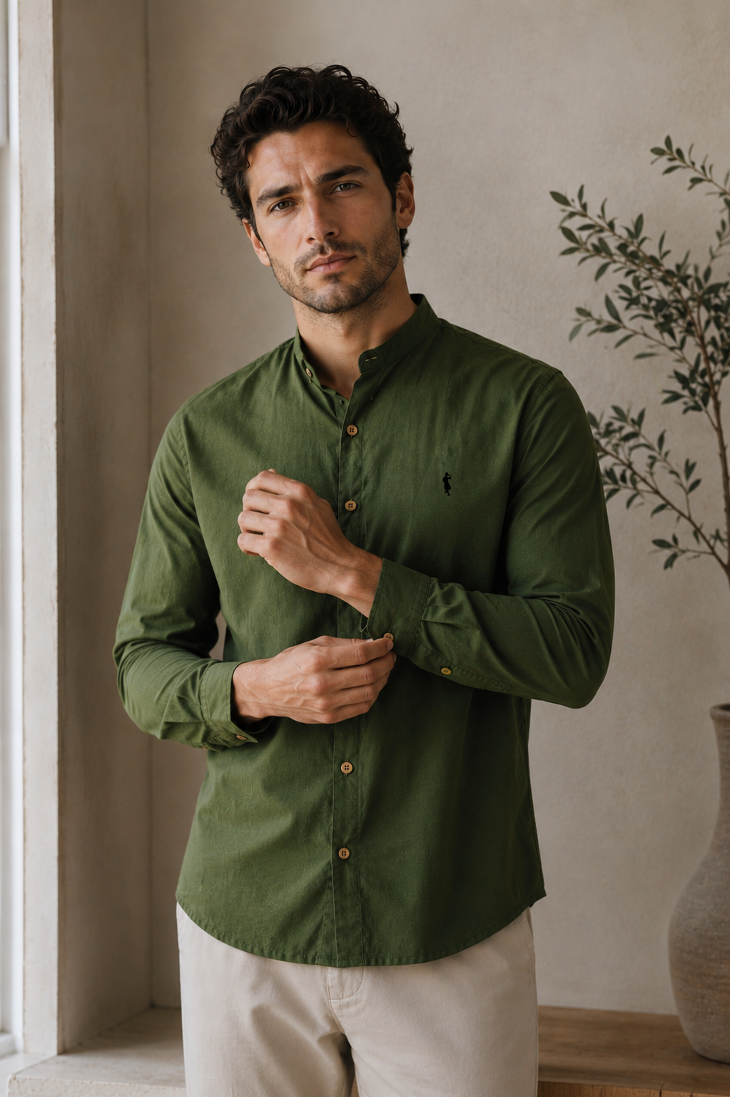 Camisa verde militar - Manga larga