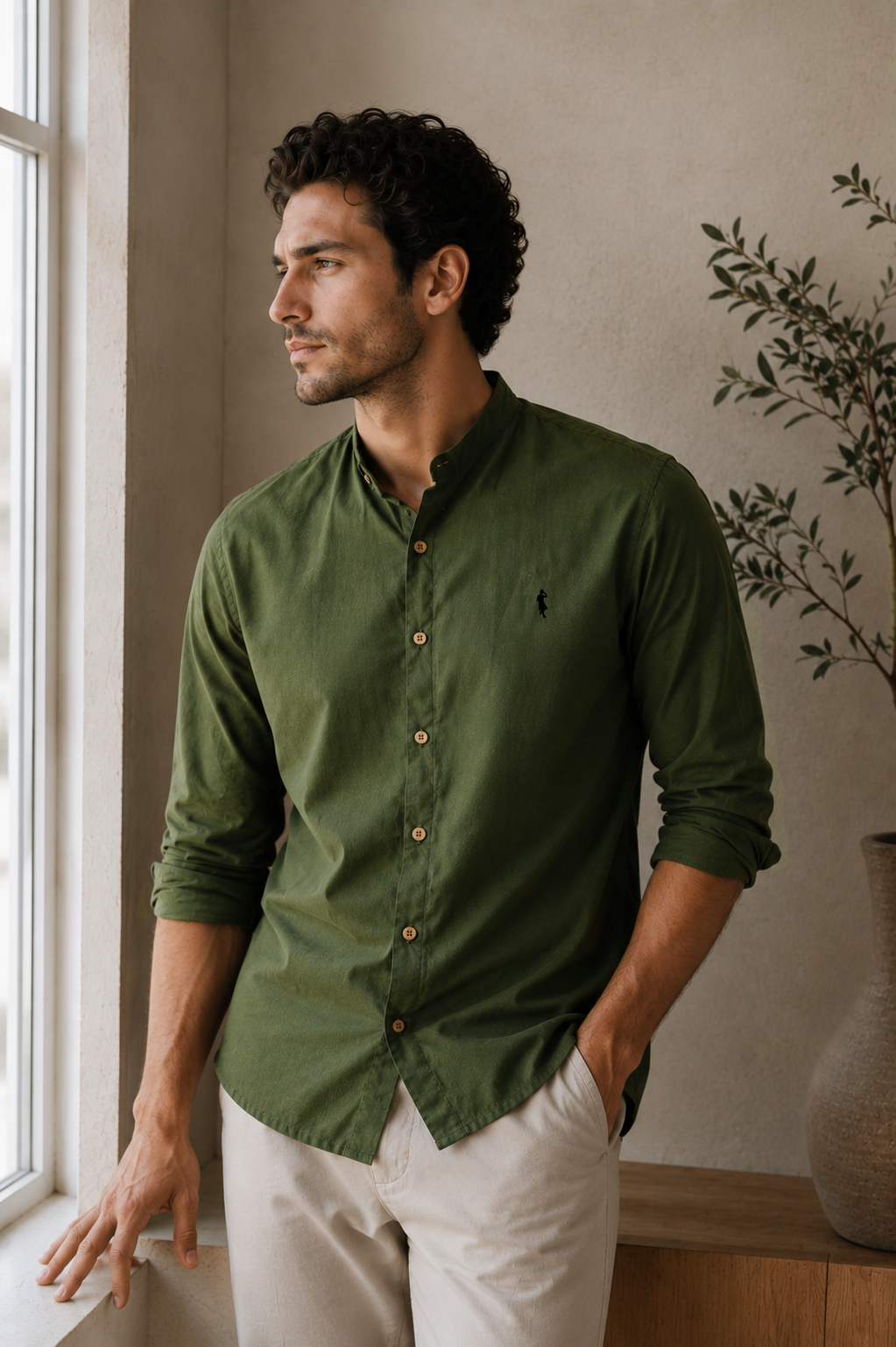 Camisa verde militar - Manga larga